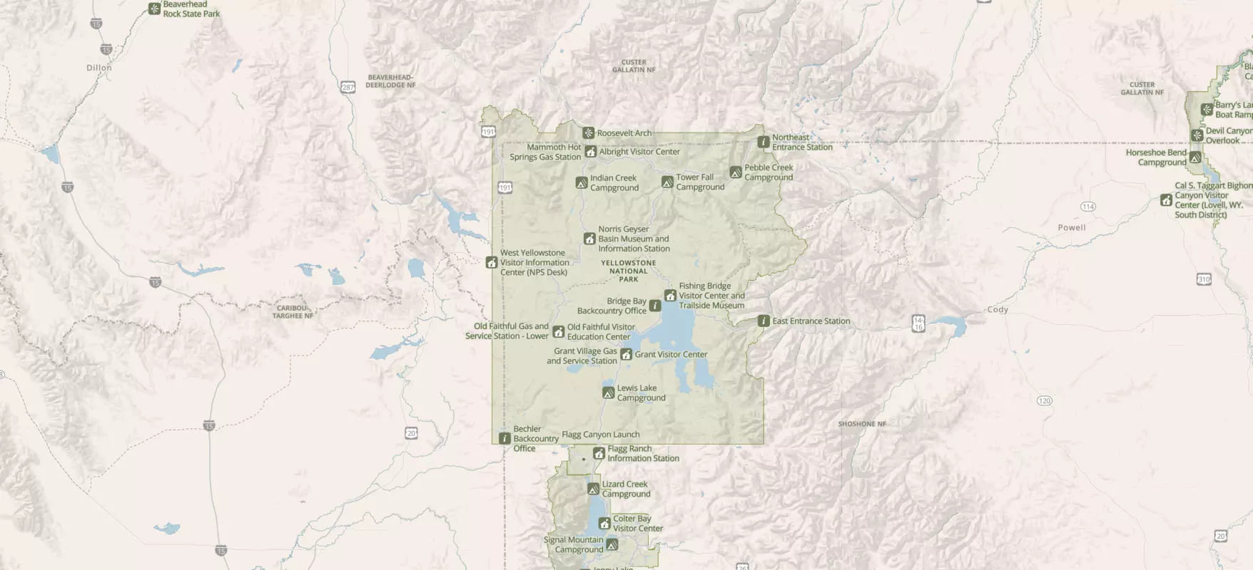 Carte du parc national de Yellowstone